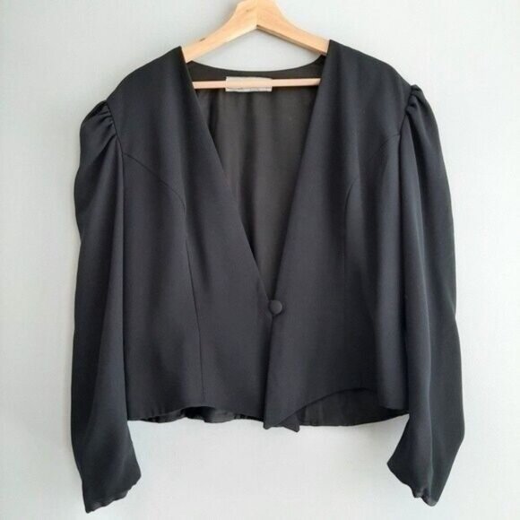 Vintage ANTELS Short Boxy Blazer Jacket Pleated Shoulders Sz L - Picture 2 of 9